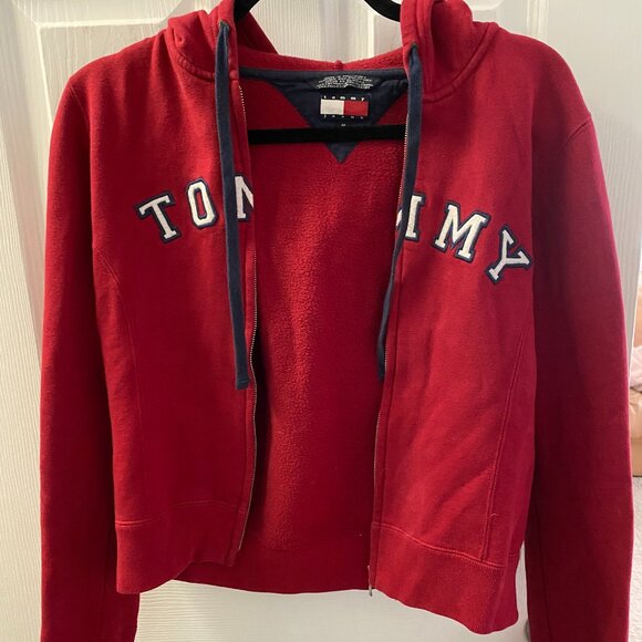 Tommy Hilfiger Vintage Red Cropped Zip-up Hoodie - Picture 1 of 6
